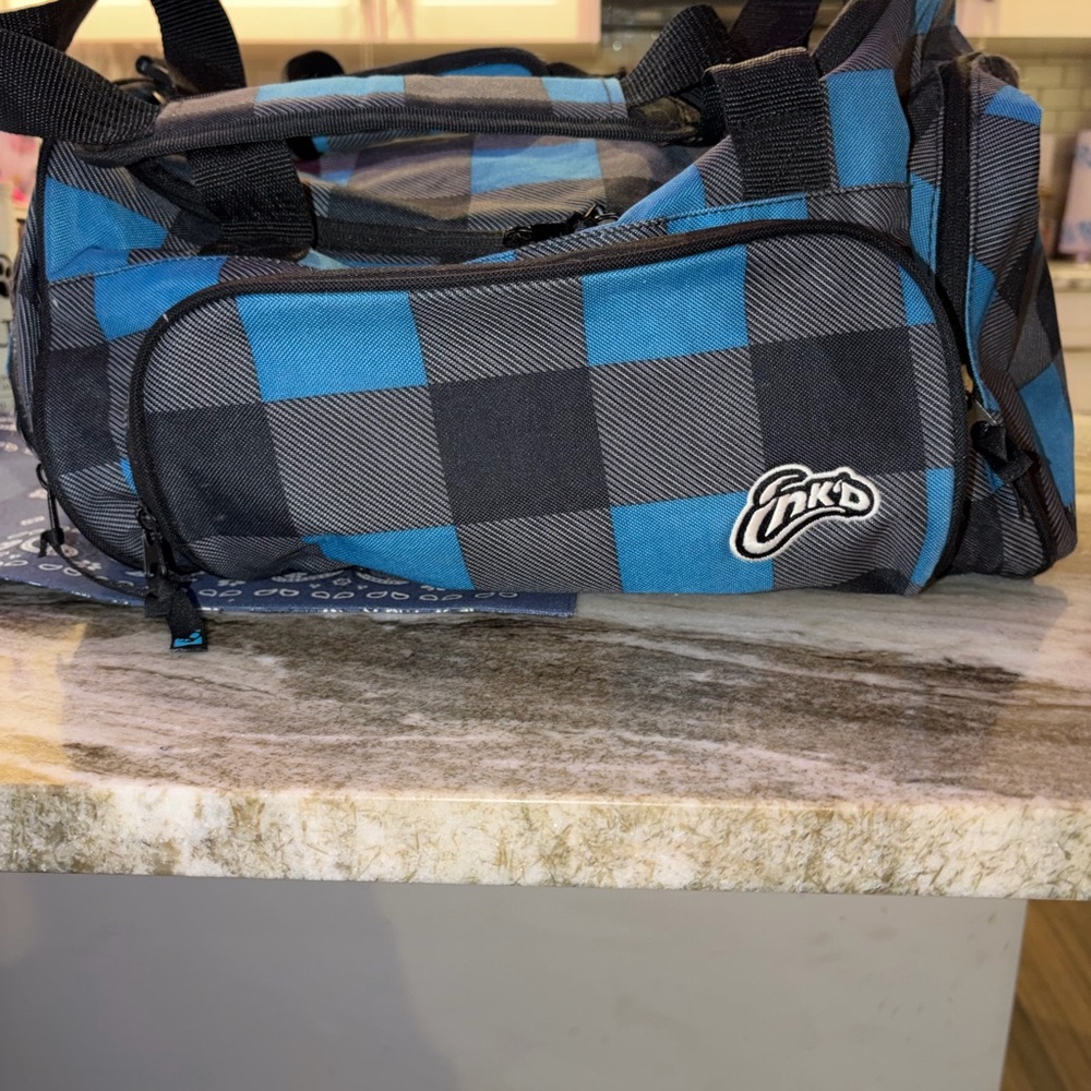 Skullcandy Blue and Black Checkered Duffel Bag